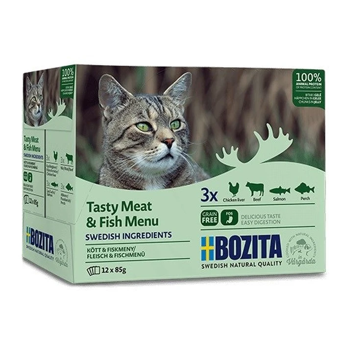 BOZITA Tasty meat & fish menu σε ζελέ - Κουτί 12 x 85 g (Γάτας)