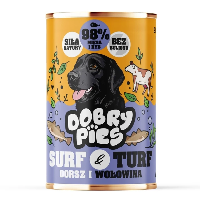 DOBRY PIES Surf & Turf Πέστροφα και Άγριο Μοσχάρι - Υγρή Τροφή για Σκύλους - 400 g