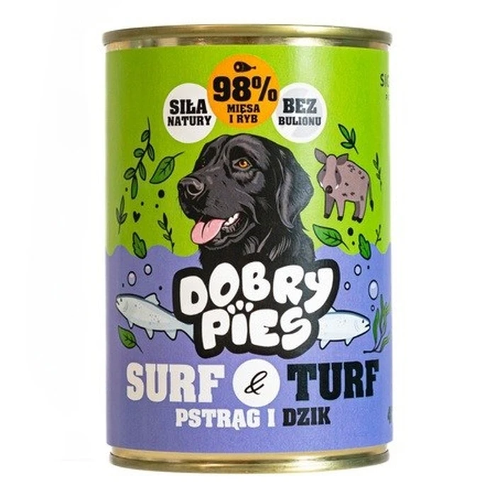 DOBRY PIES Surf & Turf Trout and Wild Boar - Wet Dog Food - 400 g