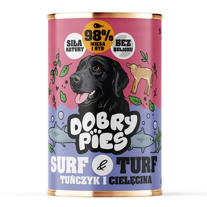 DOBRY PIES Surf & Turf Tuna & Veal Wet Dog Food 400 g