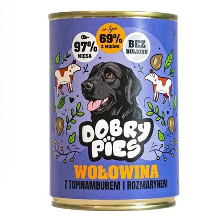DOBRY PIES Βοδινό με αγκινάρα Ιερουσαλήμ και δεντρολίβανο - Υγρή τροφή για σκύλους, Dolina Noteci - 400 g