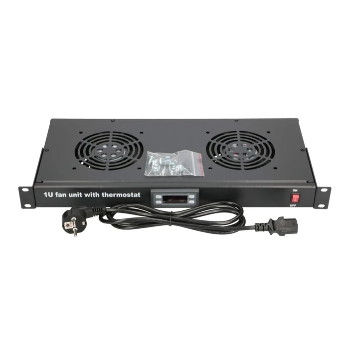 Extralink Fan Panel 19" – Πάνελ ανεμιστήρων Rack 1U με 2 ανεμιστήρες και θερμοστάτη, Μαύρο