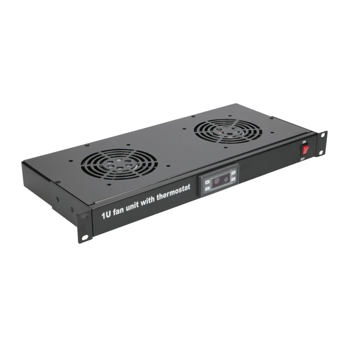 Extralink Fan Panel 19" – Πάνελ ανεμιστήρων Rack 1U με 2 ανεμιστήρες και θερμοστάτη, Μαύρο