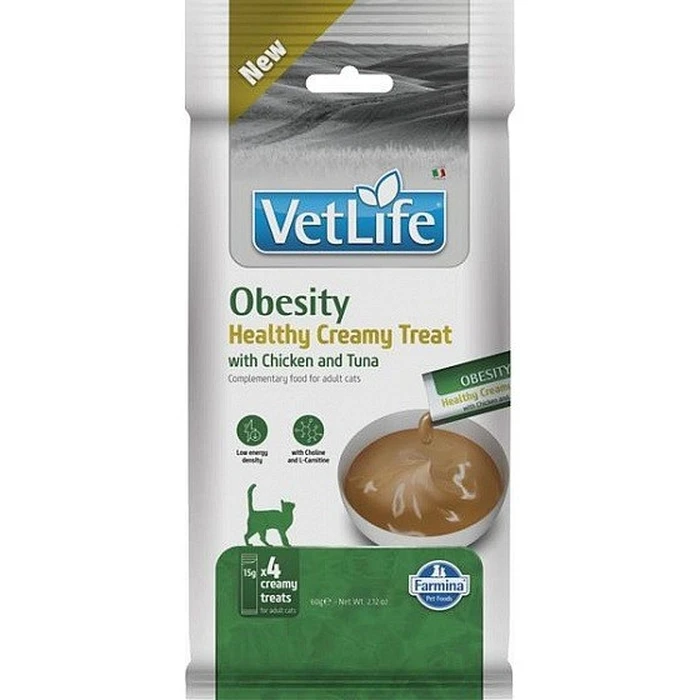 FARMINA Vet Life Cat Obesity Creamy Treat with Chicken & Tuna 4x15g