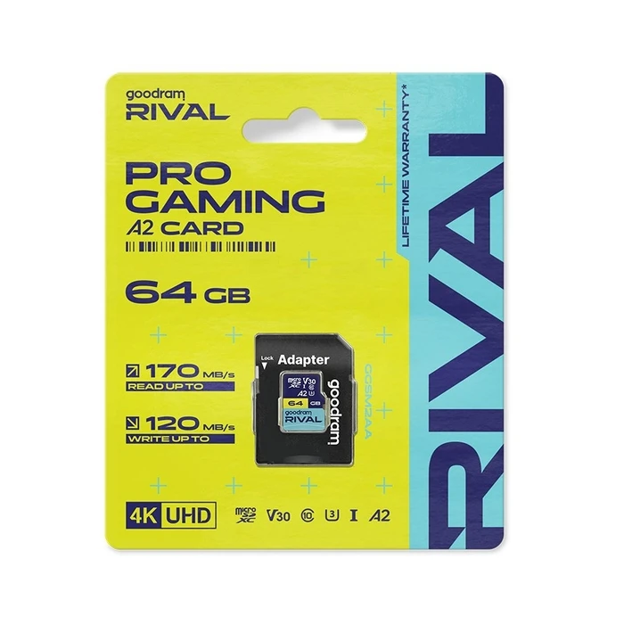 GOODRAM RIVAL M2AA 64 GB MicroSDXC V30 A2 UHS-I U3 + προσαρμογέας SD (GGSM2AA-0640R12)