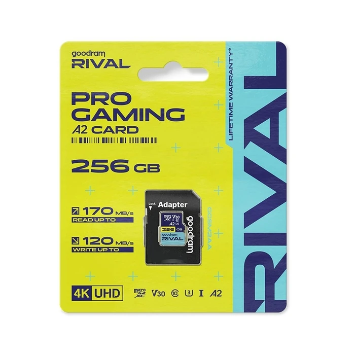 GOODRAM RIVAL M2AA 256 GB microSDXC V30 A2 UHS-I U3 with SD adapter (Blue)