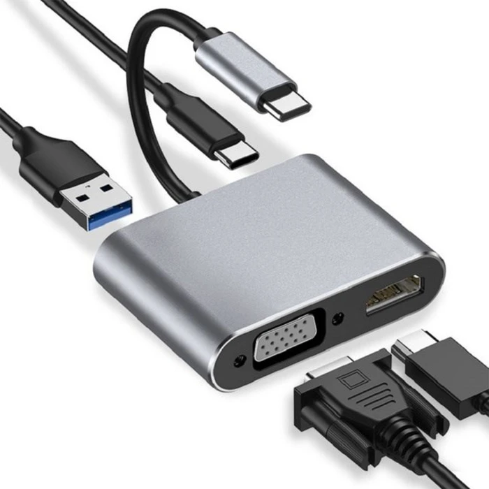 iBox IUHCHDVGA USB Type-C Hub 4‑σε‑1 (1x USB-A 3.2, 1x USB-C PD 100W, 1x HDMI 4K@30Hz, 1x VGA Full HD)