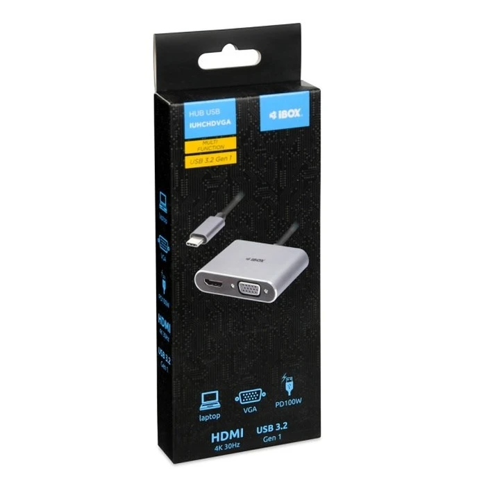 iBox IUHCHDVGA USB Type-C Hub 4‑σε‑1 (1x USB-A 3.2, 1x USB-C PD 100W, 1x HDMI 4K@30Hz, 1x VGA Full HD)