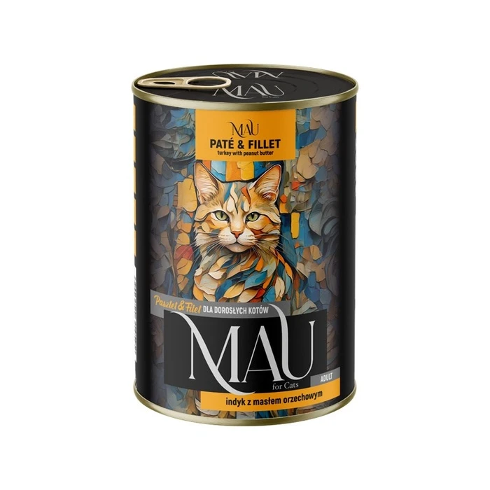 MAU Πατέ & Φιλέτο Γαλοπούλας με Φυστικοβούτυρο - Υγρή Τροφή για Γάτες, 400 g - Dolina Noteci