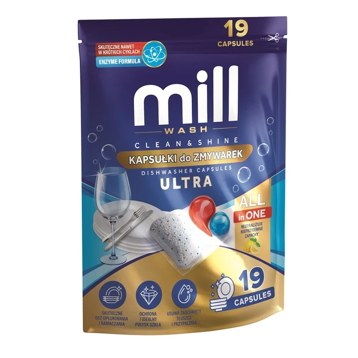 MILL CLEAN&SHINE Ultra Dishwasher Capsules, 19 capsules