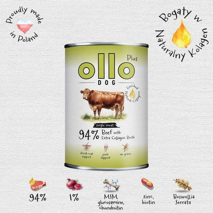 OLLO Plus Collagen Mono Beef - Υγρή Τροφή Σκύλων 800 g