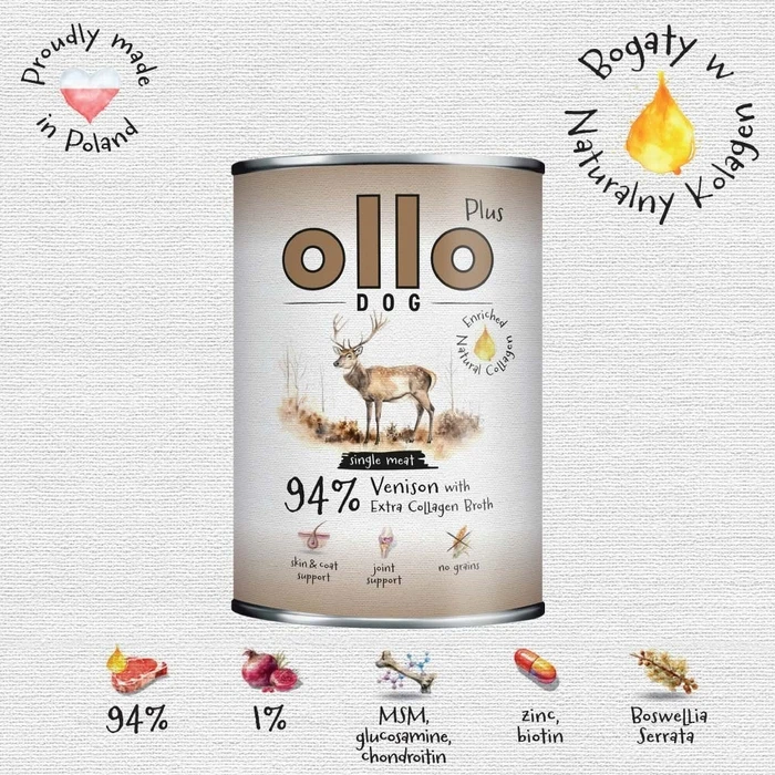 OLLO Plus Collagen Mono Deer - Υγρή Τροφή για Σκύλους 800 g