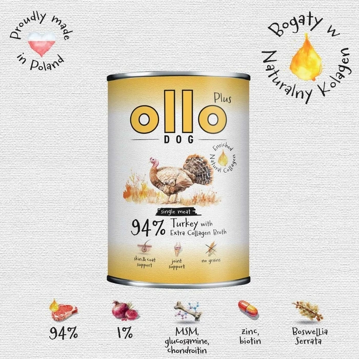 OLLO Plus Collagen Mono Turkey - Υγρή Τροφή για Σκύλους (Γαλοπούλα) - 800 g