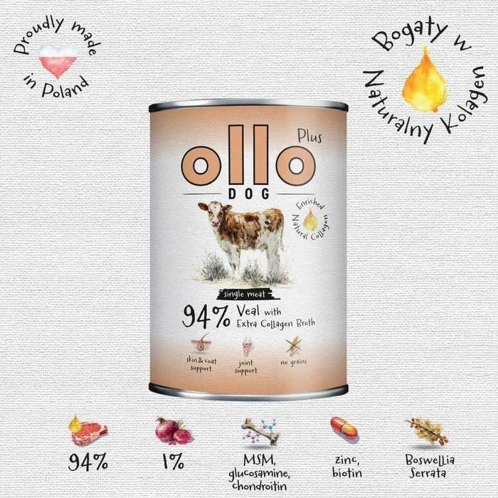 OLLO Plus Collagen Mono Μοσχάρι - Υγρή τροφή για ενήλικες σκύλους - 800 g