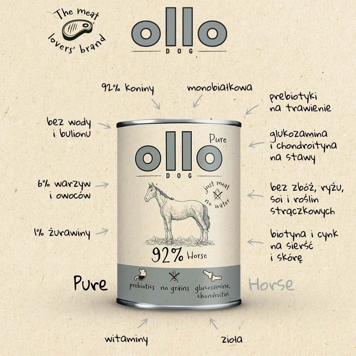 OLLO Pure Horse Mono - Υγρή Τροφή για Σκύλους 850 g (Άλογο)