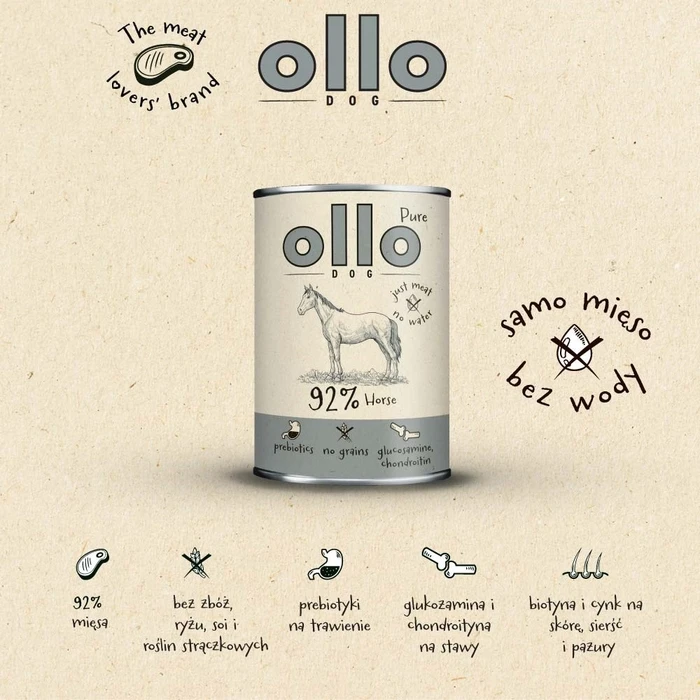 OLLO Pure Horse Mono - Υγρή Τροφή για Σκύλους 850 g (Άλογο)