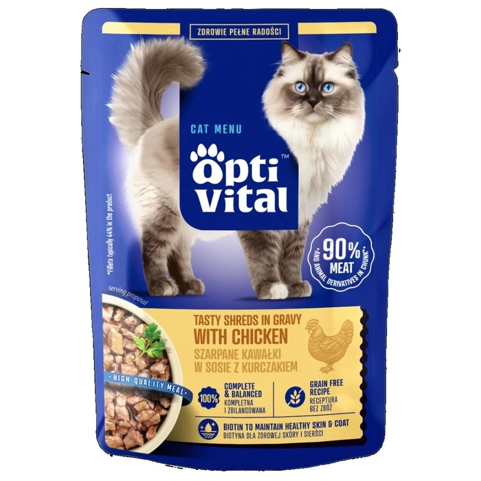 OPTIVITAL Tasty shreds in gravy with chicken - Wet cat food - 85 g