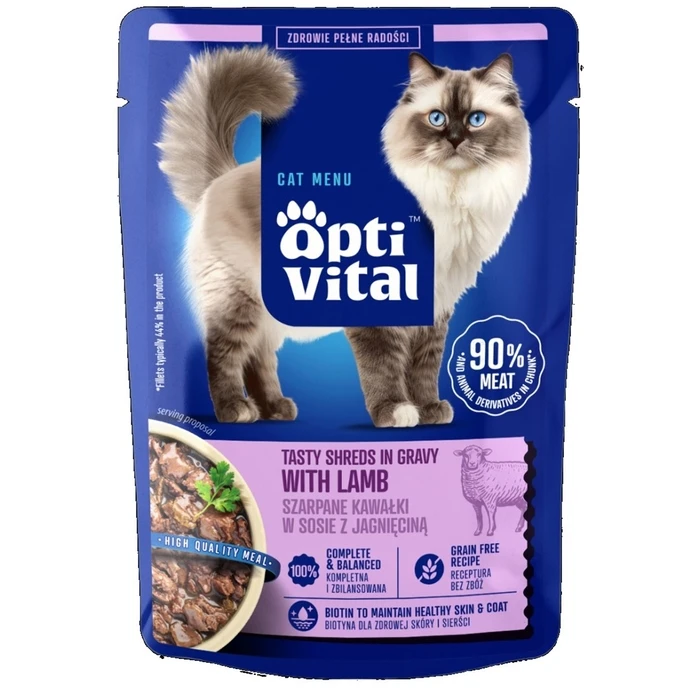 OPTIVITAL Tasty shreds in gravy with lamb - wet cat food - 85 g