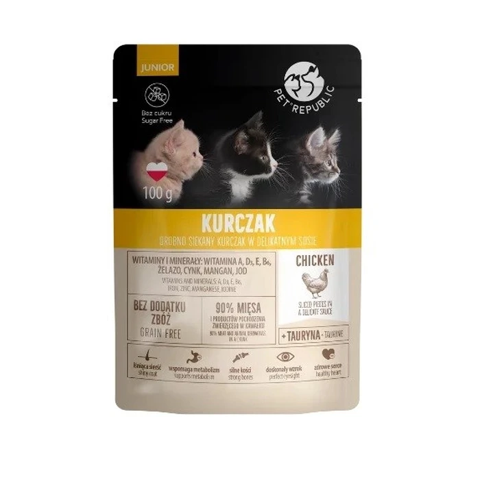 PET REPUBLIC Junior Κοτόπουλο σε λεπτή σάλτσα - Υγρή τροφή για γάτες - 100 g