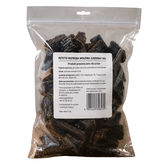 PETITTO Dried Beef Liver Monoprotein - Dog Treat - 1 kg