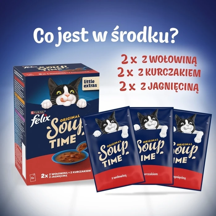 PURINA Felix Original Soup Time Box Beef, Lamb, Chicken - Wet Cat Food - 6x48g