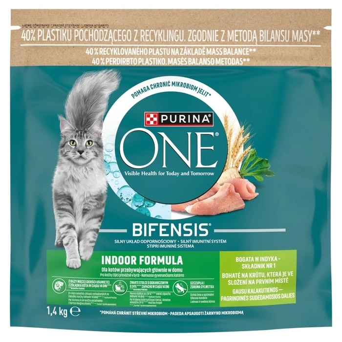 PURINA ONE Bifensis Indoor - Ξηρή τροφή για ενήλικες γάτες, πλούσια σε γεύση γαλοπούλας, 1,4 kg