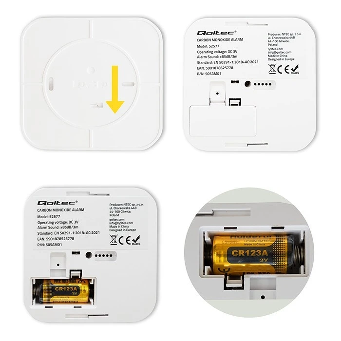 Qoltec 52577 Wireless Carbon Monoxide (CO) Detector with LCD – 10-year Sensor, CR123A Battery Included