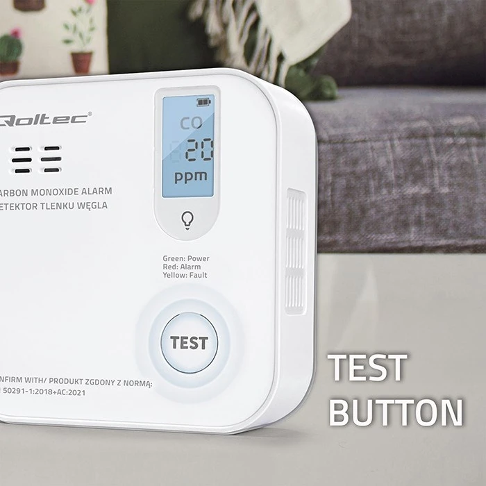 Qoltec 52577 Wireless Carbon Monoxide (CO) Detector with LCD – 10-year Sensor, CR123A Battery Included