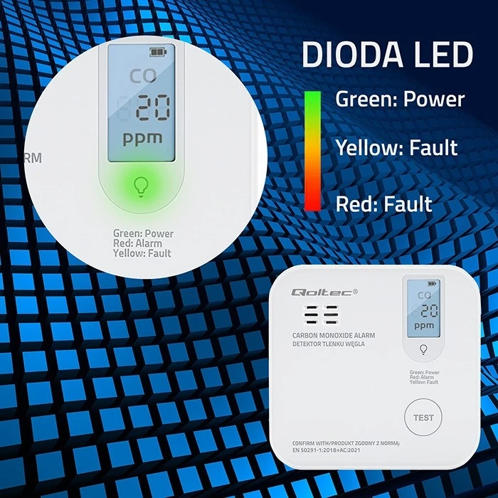 Qoltec 52577 Wireless Carbon Monoxide (CO) Detector with LCD – 10-year Sensor, CR123A Battery Included