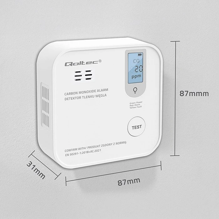 Qoltec 52577 Wireless Carbon Monoxide (CO) Detector with LCD – 10-year Sensor, CR123A Battery Included