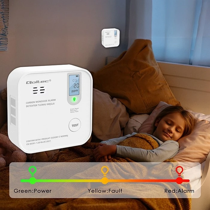 Qoltec 52577 Wireless Carbon Monoxide (CO) Detector with LCD – 10-year Sensor, CR123A Battery Included