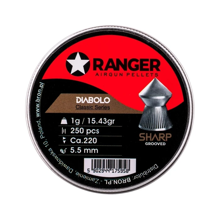 Ranger 5.5 mm Diabolo Επαγγελματικά Σκάγια Αιχμηρή Αυλακωτή Μύτη - 250 τεμ.