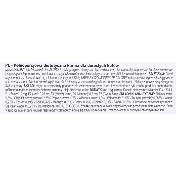 ROYAL CANIN Urinary S/O Moderate Calorie - Υγρή τροφή για ενήλικες γάτες - 12 x 85 g (ψάρι)