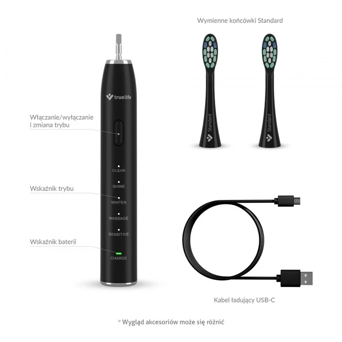 TrueLife SonicBrush Clean30 Μαύρη Ηλεκτρική Οδοντόβουρτσα για Ενήλικες