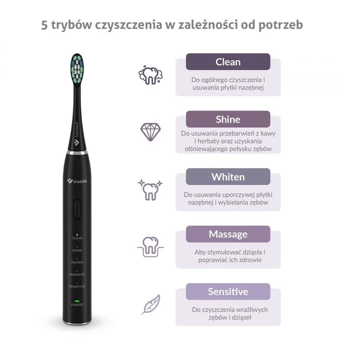 TrueLife SonicBrush Clean30 Μαύρη Ηλεκτρική Οδοντόβουρτσα για Ενήλικες