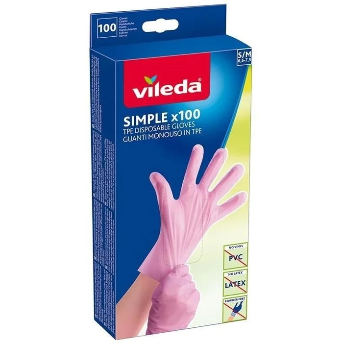 Vileda Multi Latex Disposable Gloves, Beige, Size S/M, 100 pcs (MPN 179652)