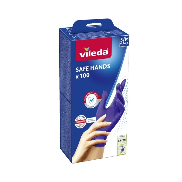 VILEDA Safe Hands νιτριλίου γάντια S/M 100 τεμάχια μωβ