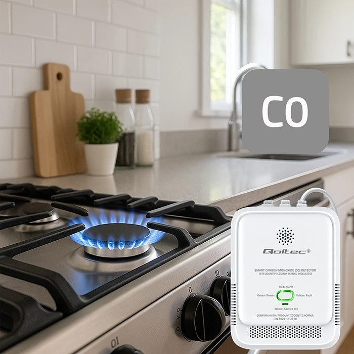 Qoltec 52576 Carbon Monoxide (CO) Detector Alarm 85 dB with LED