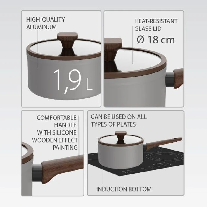 Κατσαρόλα 18 cm με καπάκι Maestro MR-1211-18S, 1.9 L, Γκρι/Χάλκινο