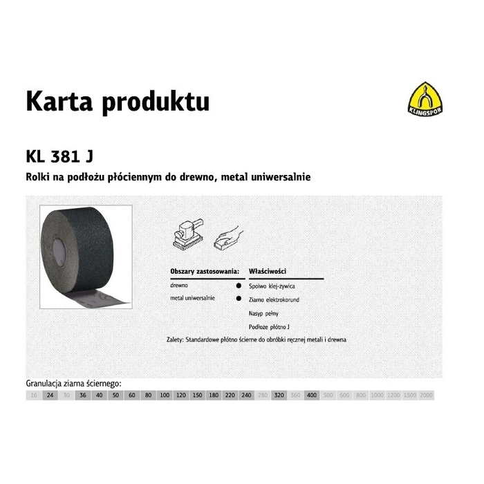 Λειαντικό ύφασμα σε ρολό Klingspor 80 κόκκος, 150 mm x 50 m (KL381J - ALOTEX B)