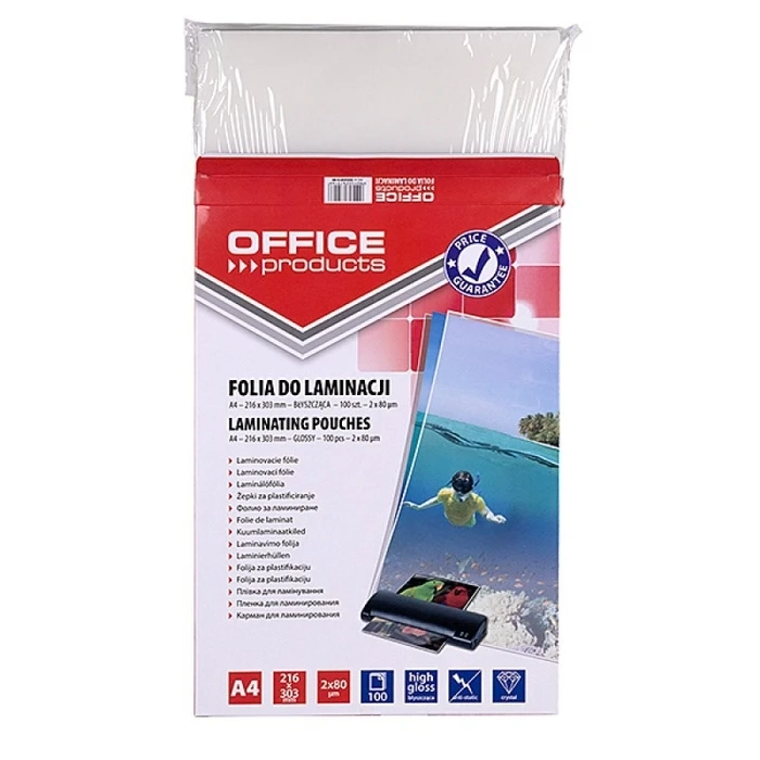 Won Lami OFFICE PRODUCTS A4 Laminating Film 2x80 microns Glossy, 100 Sheets, Transparent
