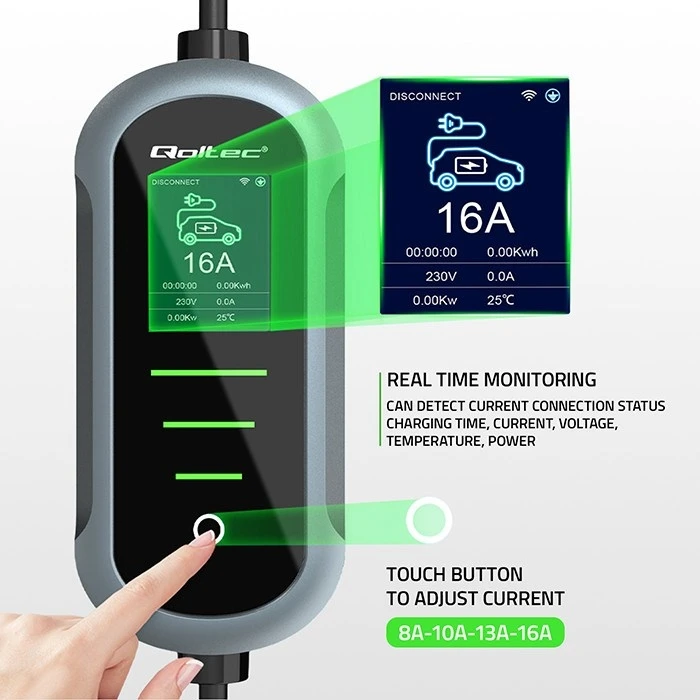 Φορητός φορτιστής ηλεκτρικών οχημάτων Qoltec 11 kW Type 2, 5 m, Wi‑Fi (TUYA / Smart Life)