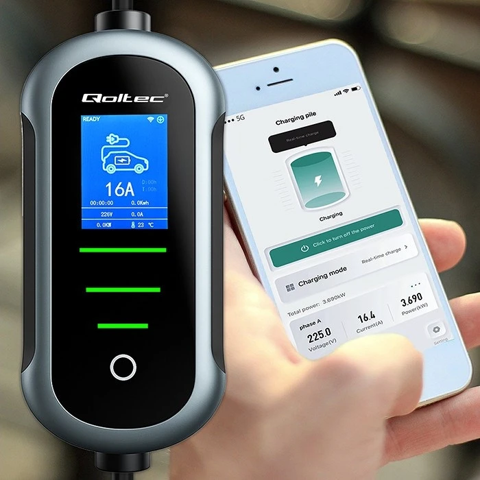 Φορητός φορτιστής ηλεκτρικών οχημάτων Qoltec 11 kW Type 2, 5 m, Wi‑Fi (TUYA / Smart Life)