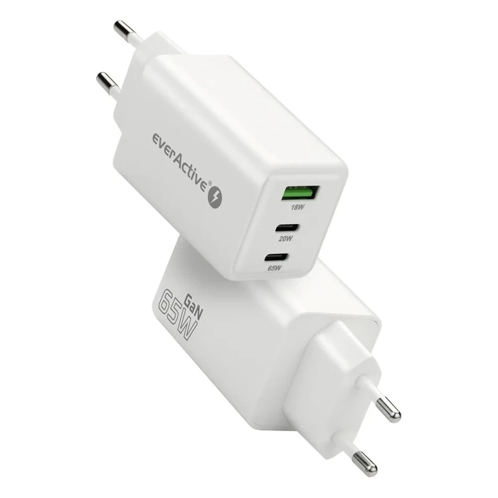 everActive Charger GaN 65W 1x USB-A 2x USB-C Quick Charge 4+ White (SC-655Q)