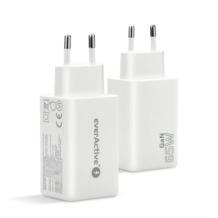 everActive Charger GaN 65W 1x USB-A 2x USB-C Quick Charge 4+ White (SC-655Q)