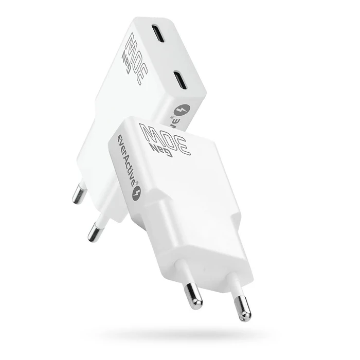 everActive Charger SUPER SLIM 2 x USB-C Quick Charge 4+ 30W White (SC-385Q)