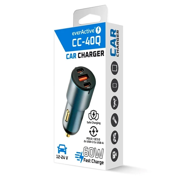 Φορτιστής Αυτοκινήτου everActive CC-40Q USB QC3.0 + 2x USB-C PD 60W