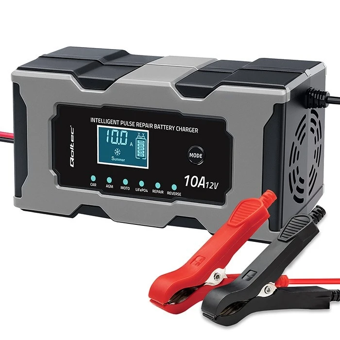 Qoltec 52493 12V 10A Battery Charger / Rectifier with Repair Function (LCD)