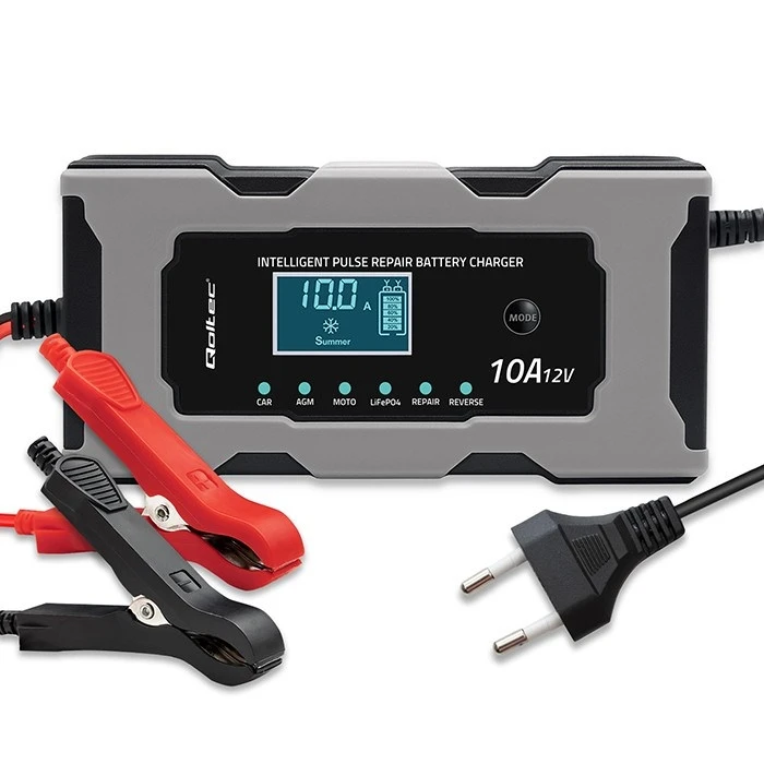 Qoltec 52493 12V 10A Battery Charger / Rectifier with Repair Function (LCD)