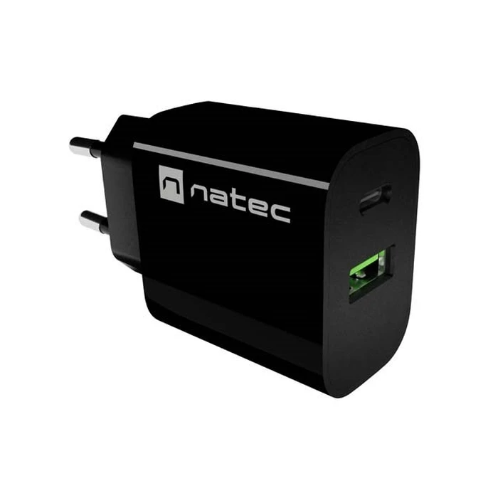 Φορτιστής Τοίχου Natec Ribera 1xUSB-A + 1xUSB-C 20W Μαύρος